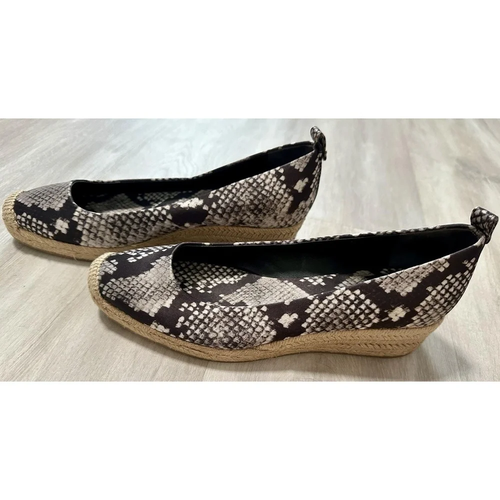 Tory Burch Womens 8.5 Heather Snake Print Wedge Espadrille Black Grey